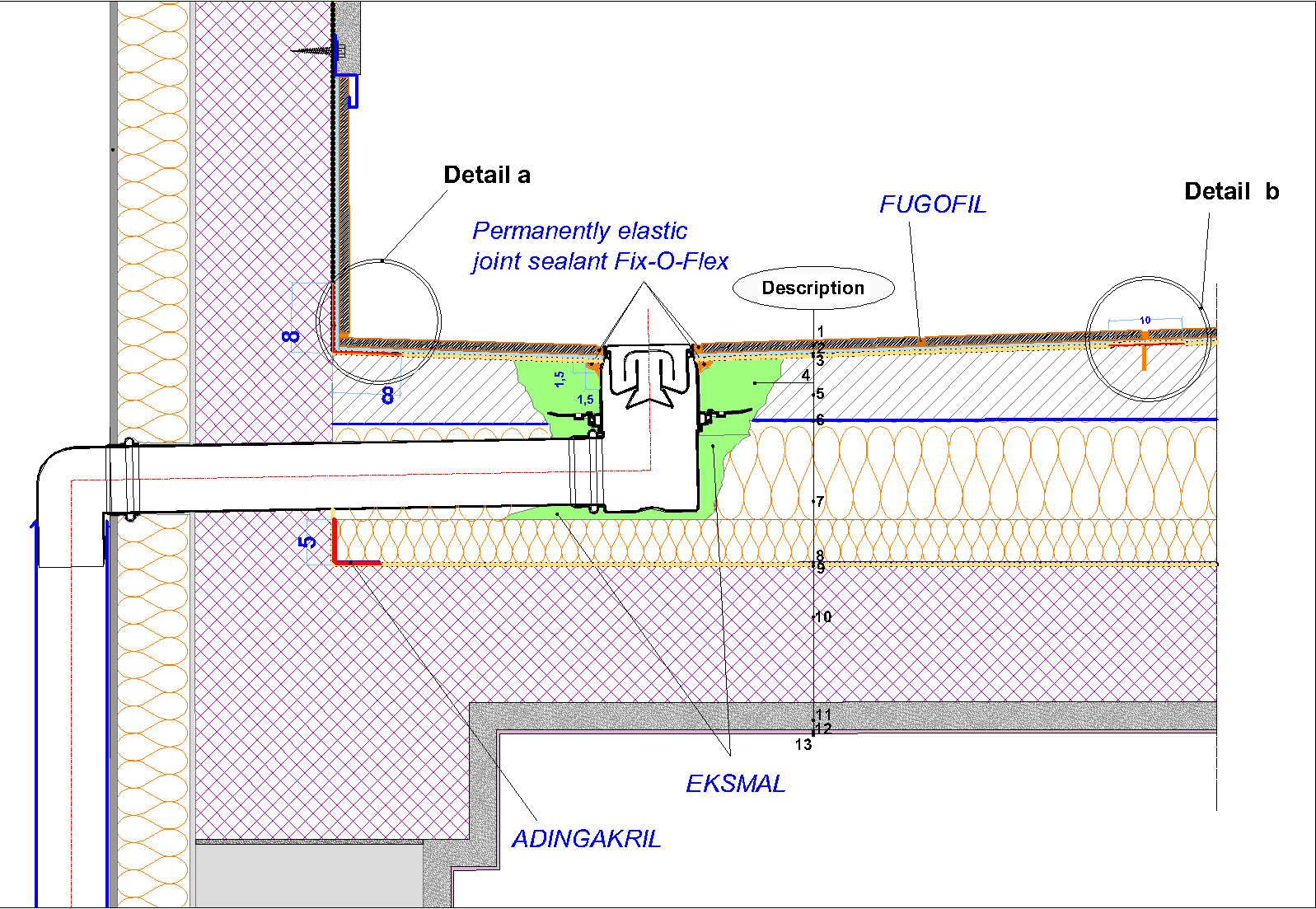 Waterproofing system of a trafficable roof terrace and balcony